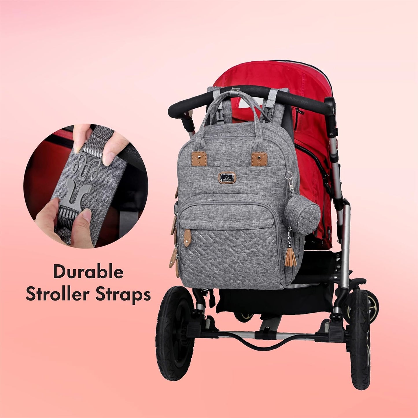 Diaper Bag Backpack with Portable Changing Pad, Pacifier Case and Stroller Straps, Large Unisex Baby Bags for Boys Girls, Multipurpose Travel Back Pack Moms Dads, Gray