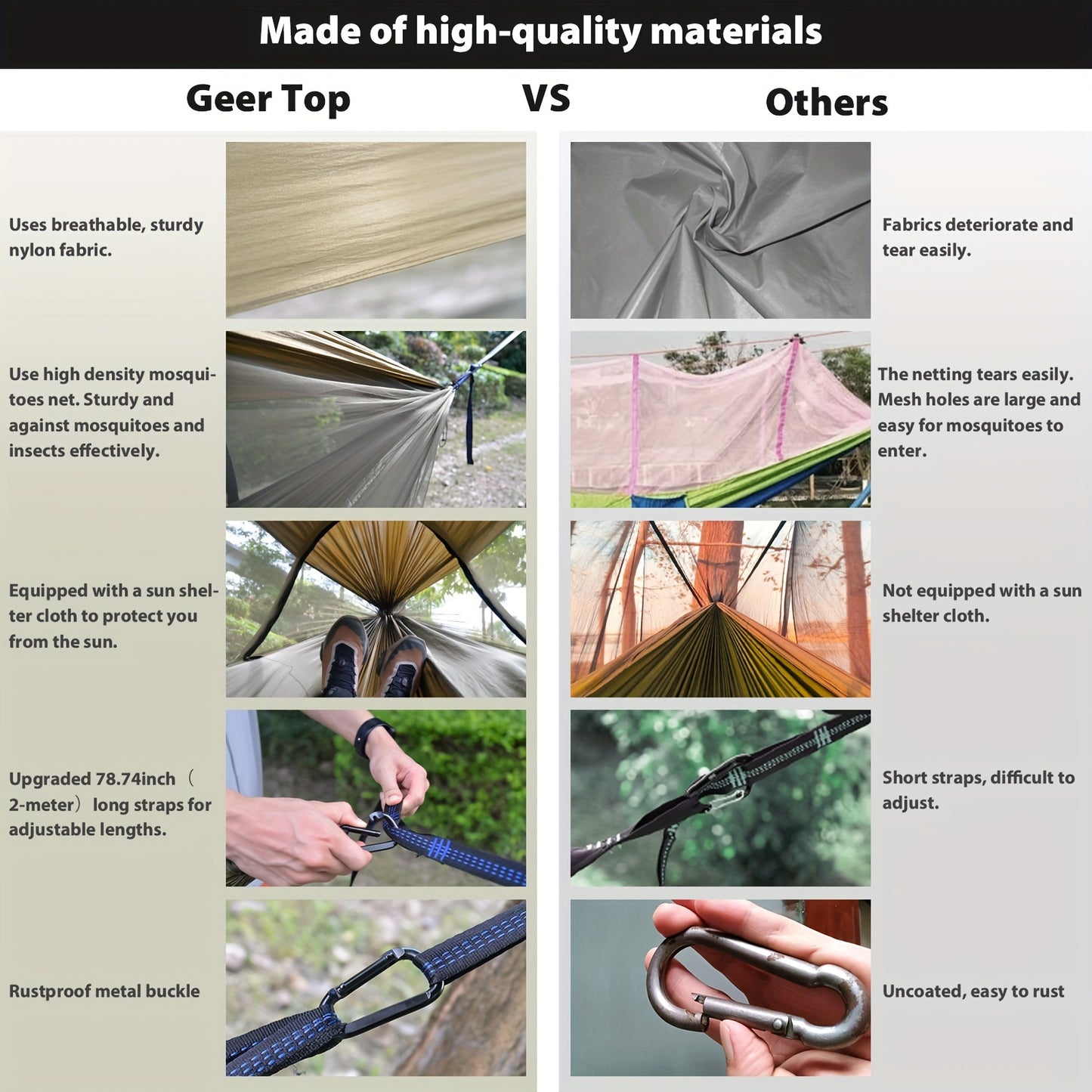 GeerTop 3-in-1 Camping Hammock with Mosquito Net & Sun Shelter - Durable, Easy Setup for Backpacking, Hiking, Beach & Garden