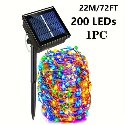 8-Mode Solar Powered Copper Wire Fairy Flower Wreath Lamp - Outdoor Garden Decorative Lighting for Christmas Wedding Party Tree Terraces - Durable Weather-Resistant Construction with Energy-Efficient LEDs