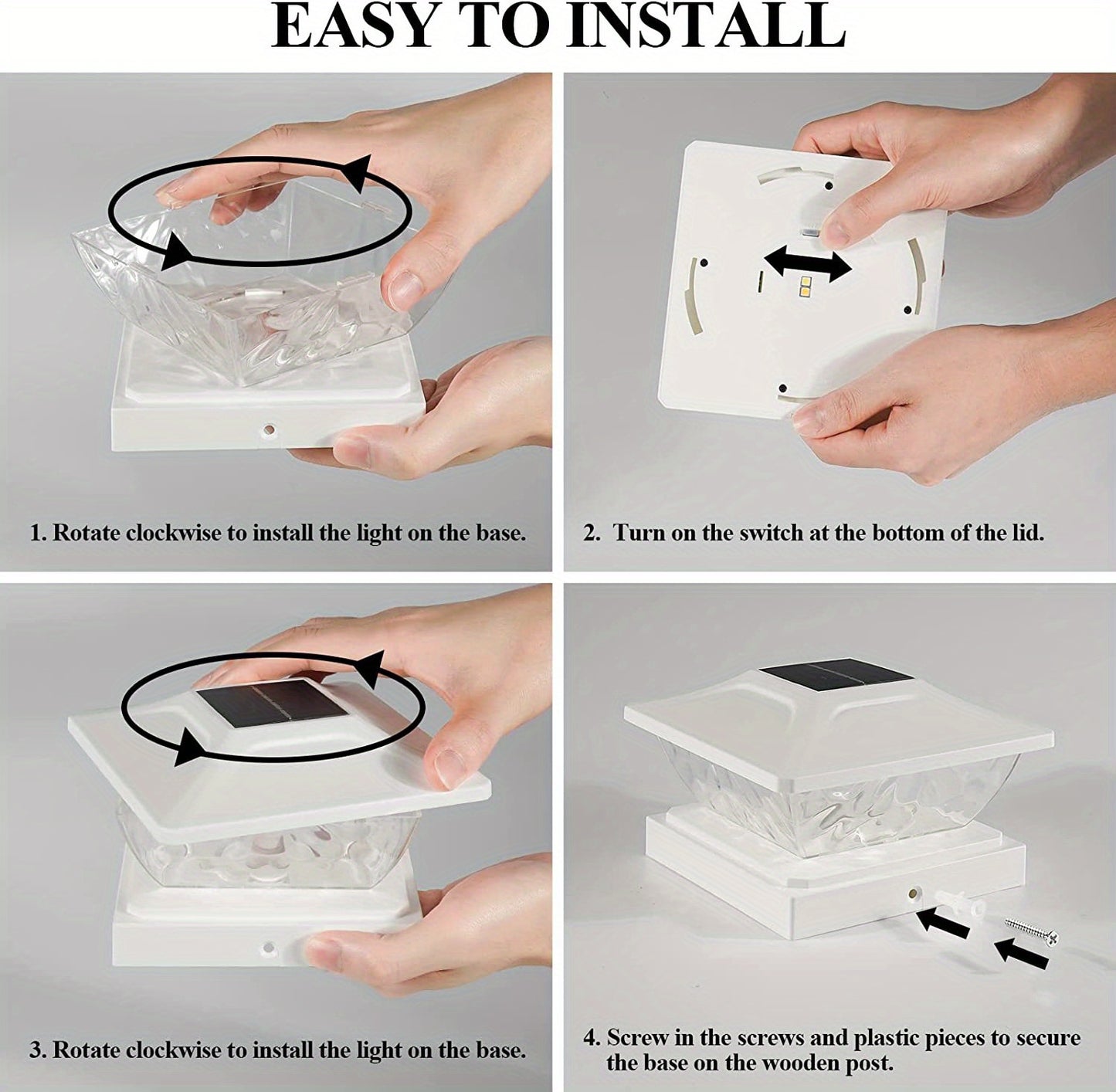 4/6/8 pack Solar Column Cover Light - 2 Modes LED Fence Deck Light for 3.5x3.5, 4x4, 4.5x4.5, 5x5 Wood Posts - Waterproof Outdoor Solar Light for Garden, Porch, Patio, Stairs - Bright and Decorative