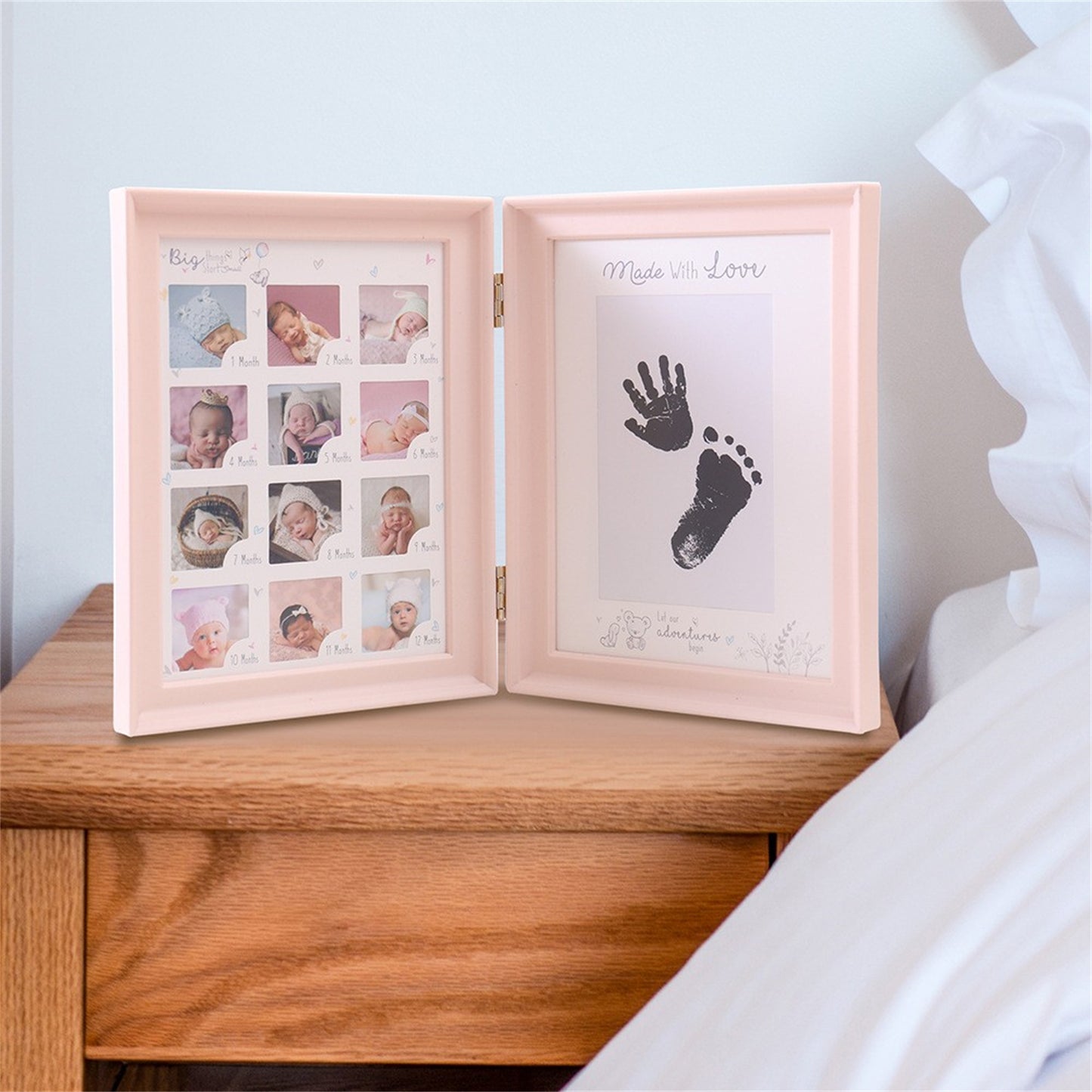 [100 Days Hand & Foot Frame] 100 Days Anniversary Table Filler Photo Frame - Capture Your Newborn's Hand & Foot Prints, Halloween, Thanksgiving And Christmas Gift