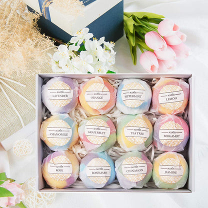 Bath Bombs Gift Set - 12 Handmade Fizzies for Women - Perfect for Bubble & Spa Bath- Essential and Fragrance Oils for Moisturizing Dry Skin - Unique Birthday & Beauty Products, Pack of 12