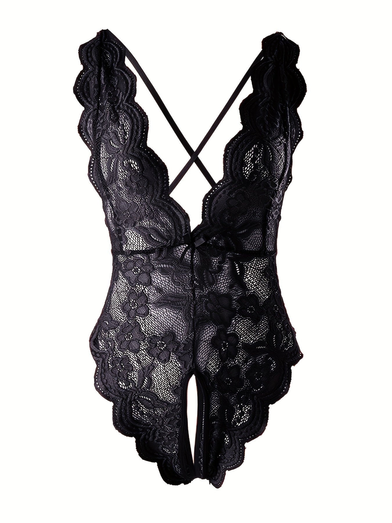 Semi-Sheer Lace Backless Teddy Bodysuit for Women - Seductive Sleepwear with Plunging Neckline, Open Crotch, and Knit Fabric - Perfect for a Romantic Night In