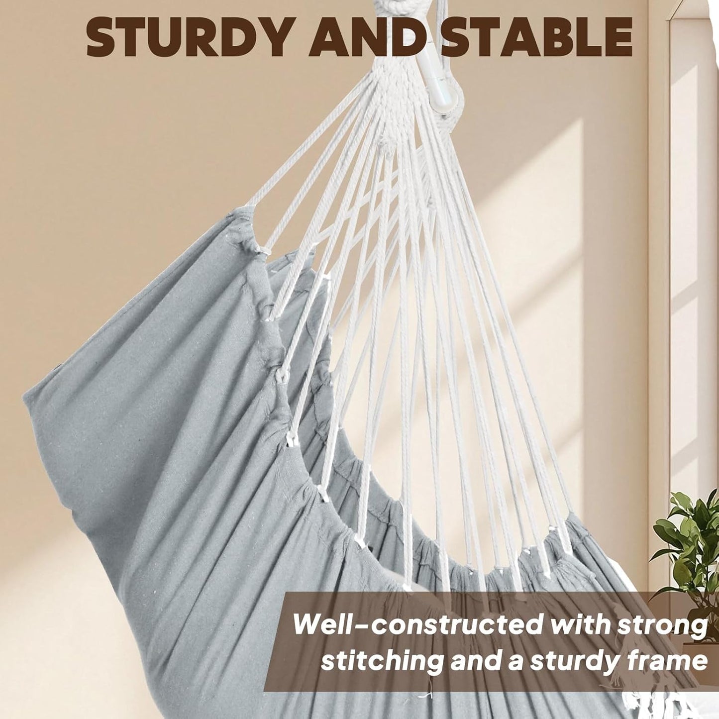 Hammock Chair Hanging Swing Max 500 Lbs 2 Cushions Included Metal Spreader Bar with Anti-Slip Grooves Portable Hanging Chair Side Pocket Large Macrame Bohemian Chair Indoor Outdoor