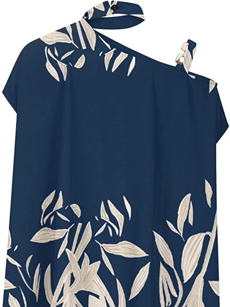 Women's Blouse Summer Halter Batwing Sleeve Floral Print Blouse