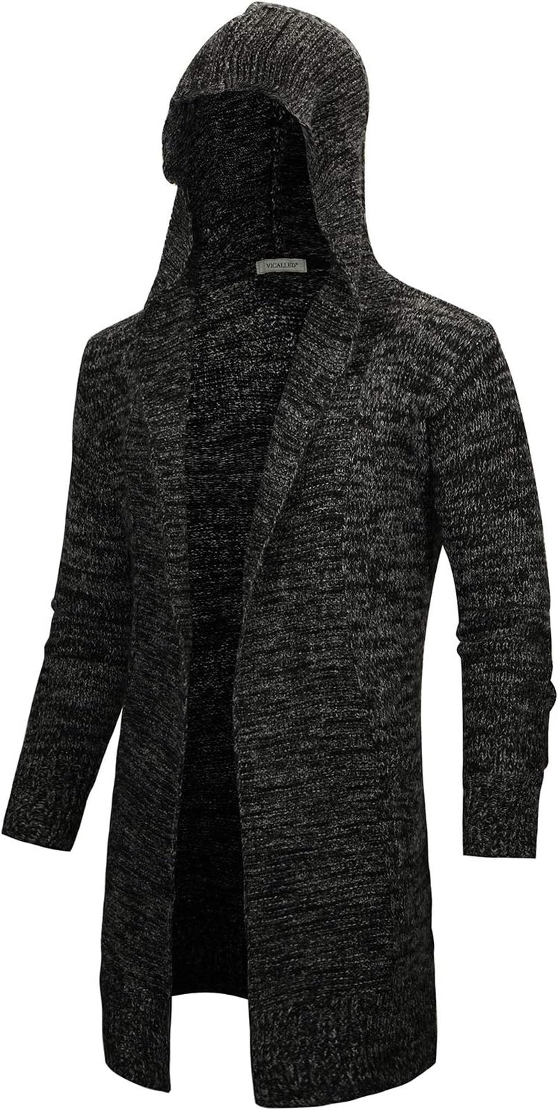 Men'S Long Cardigan Sweater Hooded Knit Slim Fit Open Front Longline Cardigans with Pockets