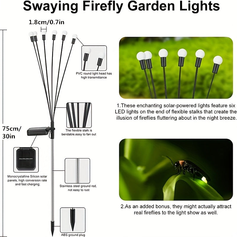 6/8/10 Lights Solar Lawn Lamp Garden Lamp, LED Wind-driven Firefly Ground Plug Lamp, Garden Ramadan Decoration Festival Lamp