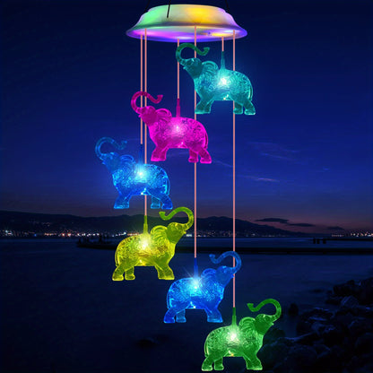Elephant Solar Wind Chimes with LED Lights - Durable ABS Outdoor Decor, 600mAh Rechargeable Battery for Long-Lasting Night Lighting, Perfect Housewarming Gift for Garden & Patio, Memorial, Yard Lawn Decor