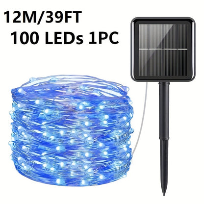 8-Mode Solar Powered Copper Wire Fairy Flower Wreath Lamp - Outdoor Garden Decorative Lighting for Christmas Wedding Party Tree Terraces - Durable Weather-Resistant Construction with Energy-Efficient LEDs