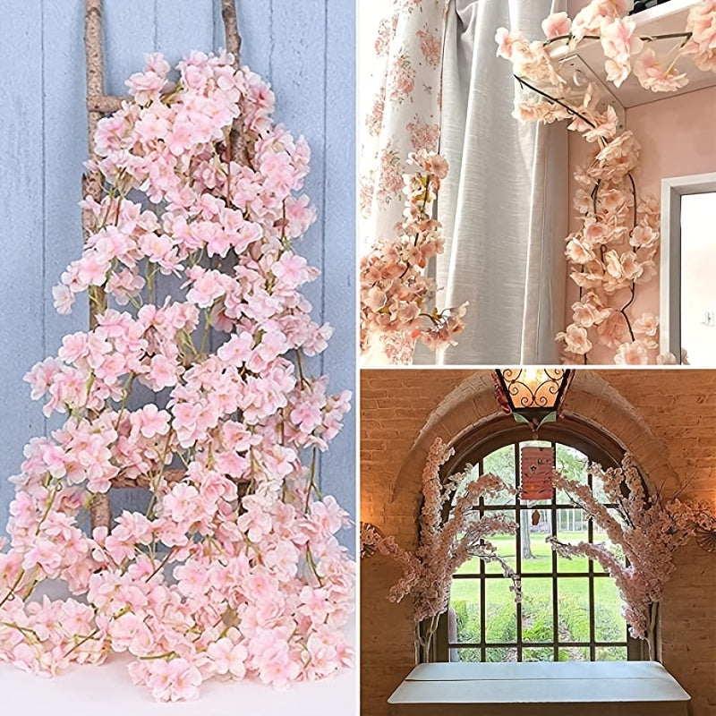 1pc 180CM/5.9ft Artificial Sakura, Fake Flowers Vine For Wedding Garden, Fake Rose Home Party Decoration Christmas Bridal Fake Silk Scrapbook Plants