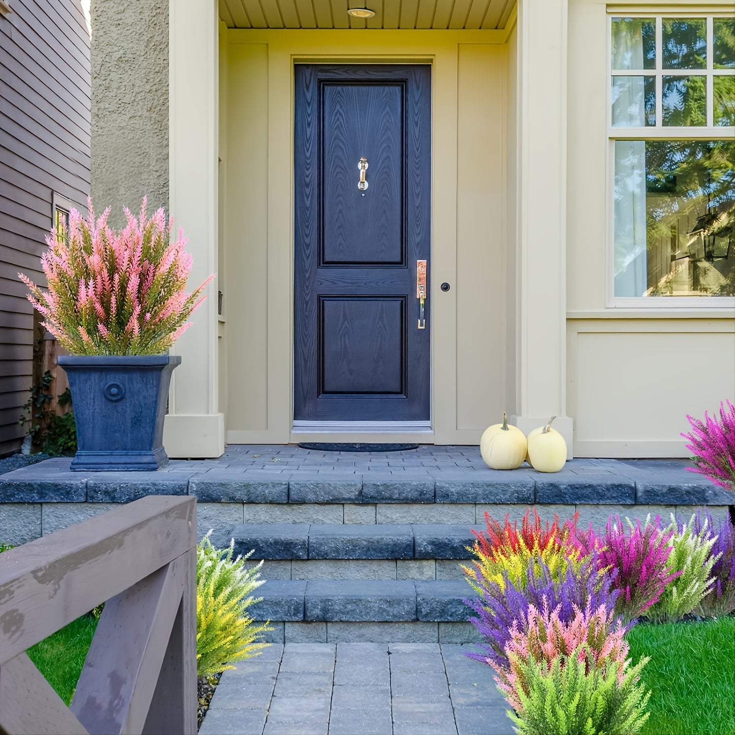 4 Bundles of UV-Resistant Artificial Lavender Flowers - Perfect for Garden, Porch, and Window Box Decorations!