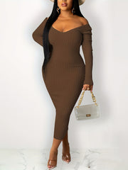 Off Shoulder Bodycon Dress, Elegant Backless Long Sleeve Dress, Women's Clothing