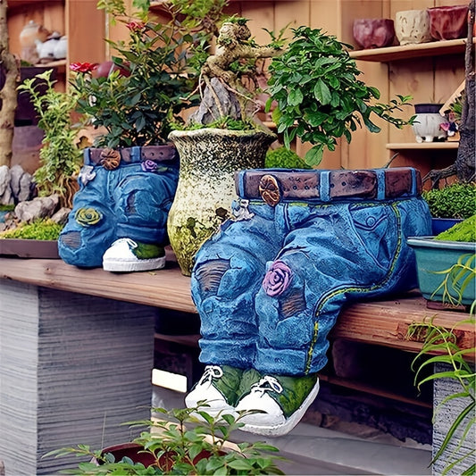 1pc Retro Denim Pants Planter Pots Flower Pots Garden Statues Outdoor Statues Garden Decor