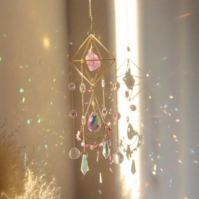 1pc Amethyst Crystal Suncatcher, Hanging Golden Plated Garden Sun Catcher For Windows, Healing Amethyst Crystal Decor For Home, Hanging Ornaments