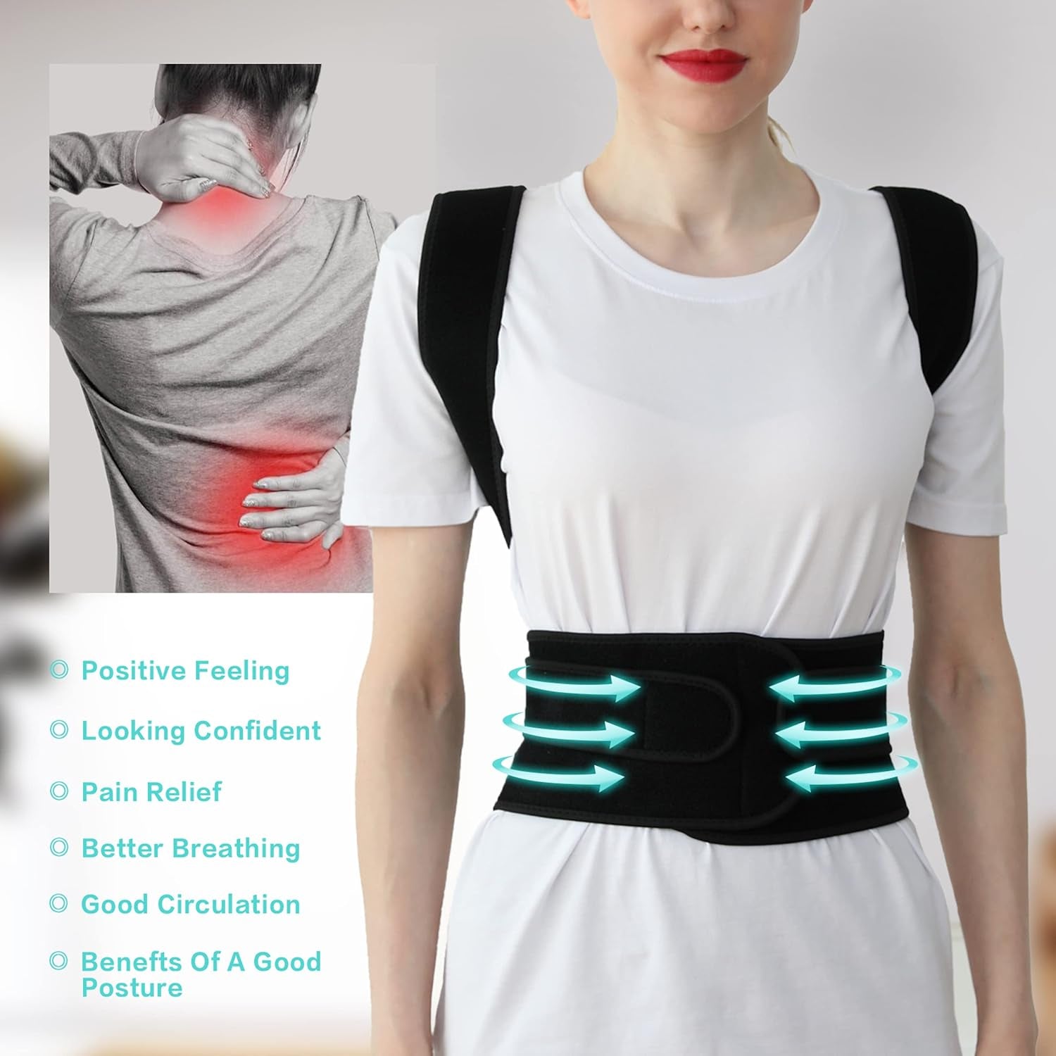 Posture Corrector for Women and Men, Adjustable Breathable Back Straightener, Upper Back Brace for Clavicle Support and Providing Pain Relief from Neck, Back & Shoulder Black L