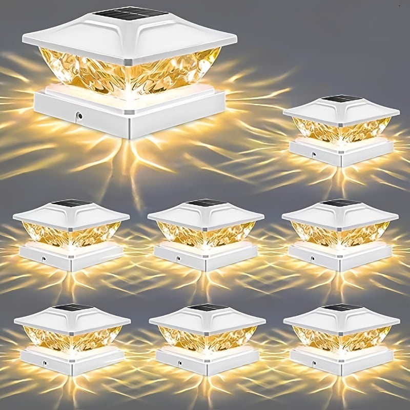 4/6/8 pack Solar Column Cover Light - 2 Modes LED Fence Deck Light for 3.5x3.5, 4x4, 4.5x4.5, 5x5 Wood Posts - Waterproof Outdoor Solar Light for Garden, Porch, Patio, Stairs - Bright and Decorative