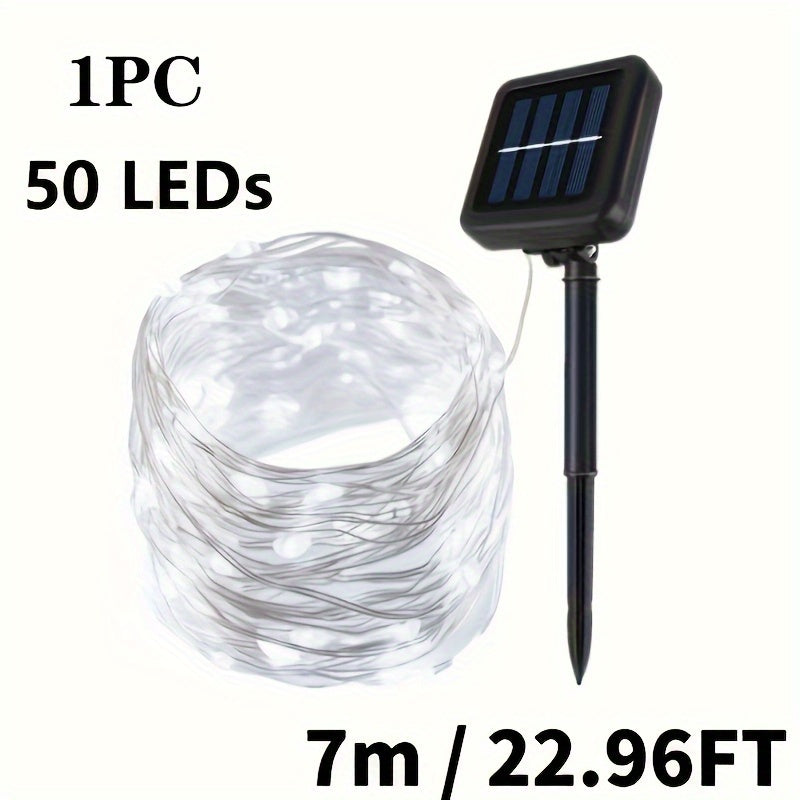 8-Mode Solar Powered Copper Wire Fairy Flower Wreath Lamp - Outdoor Garden Decorative Lighting for Christmas Wedding Party Tree Terraces - Durable Weather-Resistant Construction with Energy-Efficient LEDs