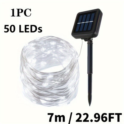 8-Mode Solar Powered Copper Wire Fairy Flower Wreath Lamp - Outdoor Garden Decorative Lighting for Christmas Wedding Party Tree Terraces - Durable Weather-Resistant Construction with Energy-Efficient LEDs