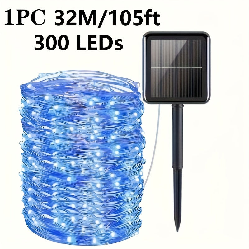 8-Mode Solar Powered Copper Wire Fairy Flower Wreath Lamp - Outdoor Garden Decorative Lighting for Christmas Wedding Party Tree Terraces - Durable Weather-Resistant Construction with Energy-Efficient LEDs