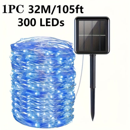 8-Mode Solar Powered Copper Wire Fairy Flower Wreath Lamp - Outdoor Garden Decorative Lighting for Christmas Wedding Party Tree Terraces - Durable Weather-Resistant Construction with Energy-Efficient LEDs