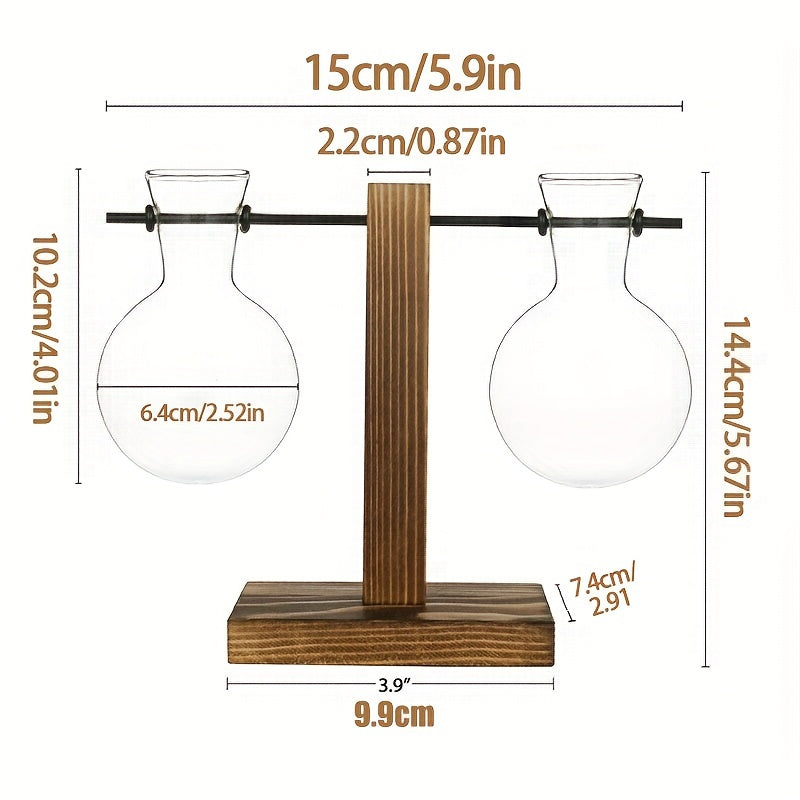 1/2/4pcs Hydroponic Glass Vase, Vintage Desktop Plant Terrarium Planter Bulb Vase, Water Planting Propagation Vase Planters Hydroponics Plants With Retro Wooden Stand Home Garden