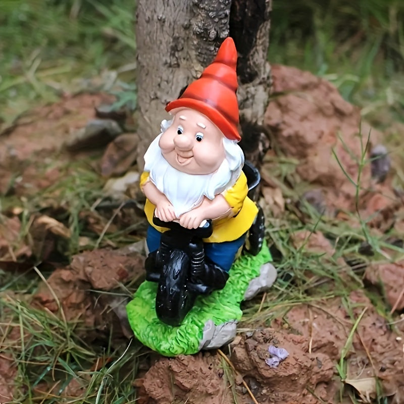 1pc Rustic Resin Gnome Statue on Bicycle, Easter Garden Decor, Outdoor Lawn Sculpture, No Power Needed, Dwarf Figurine for Home & Garden Decoration