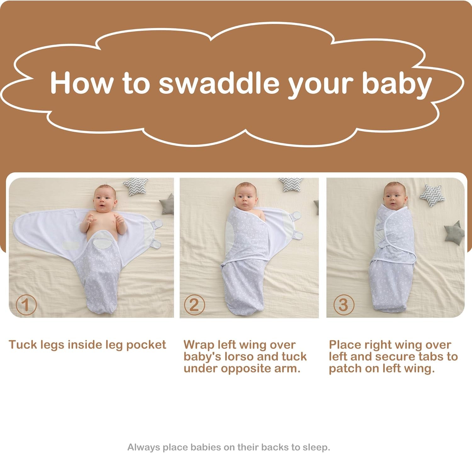 Soft & Breathable Baby Swaddle Blanket for 3-6 Months, Organic Cotton Baby Sleep Swaddle Sack, Infant Swaddle Bag for Baby 3-6 Months with Baby-Friendly Hook & Loop Fatsener