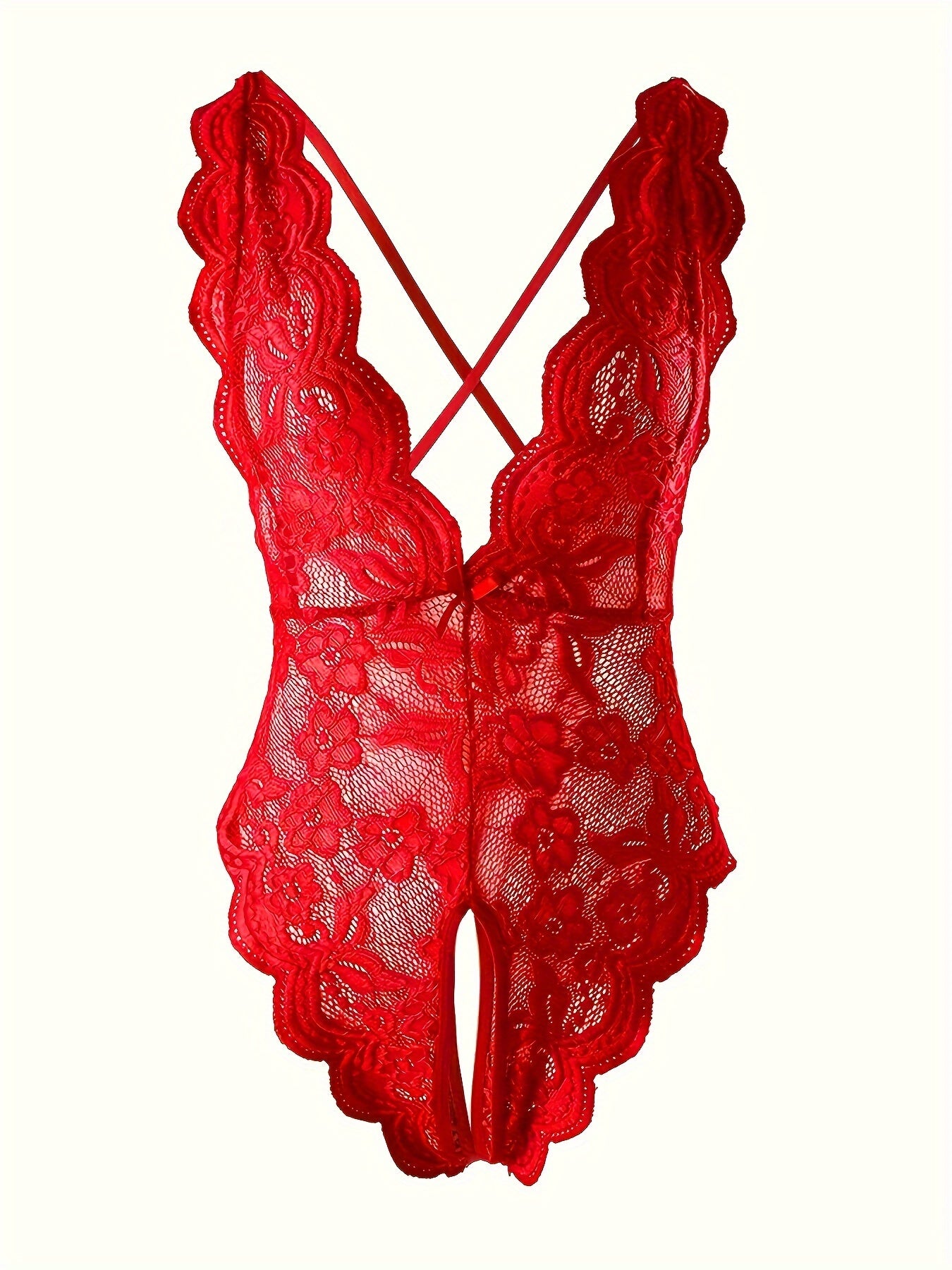 Semi-Sheer Lace Backless Teddy Bodysuit for Women - Seductive Sleepwear with Plunging Neckline, Open Crotch, and Knit Fabric - Perfect for a Romantic Night In