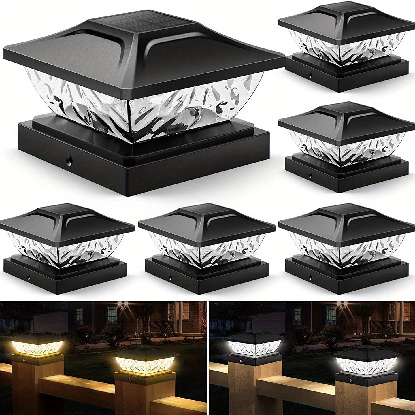 4/6/8 pack Solar Column Cover Light - 2 Modes LED Fence Deck Light for 3.5x3.5, 4x4, 4.5x4.5, 5x5 Wood Posts - Waterproof Outdoor Solar Light for Garden, Porch, Patio, Stairs - Bright and Decorative