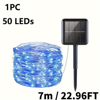 8-Mode Solar Powered Copper Wire Fairy Flower Wreath Lamp - Outdoor Garden Decorative Lighting for Christmas Wedding Party Tree Terraces - Durable Weather-Resistant Construction with Energy-Efficient LEDs