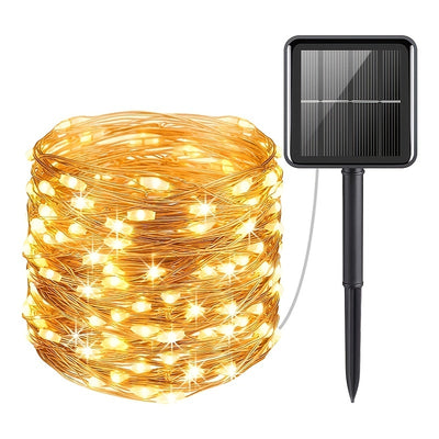 8-Mode Solar Powered Copper Wire Fairy Flower Wreath Lamp - Outdoor Garden Decorative Lighting for Christmas Wedding Party Tree Terraces - Durable Weather-Resistant Construction with Energy-Efficient LEDs