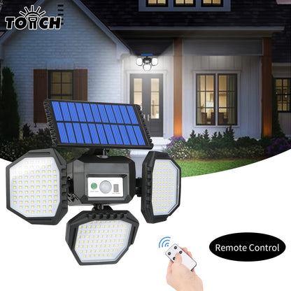 1pc 234 LED Split Solar Wall Light With Remote Control, Water-resistant, PIR Motion Sensor Security Floodlight For Outdoor Patio Yard Garage Garden, LED Lights