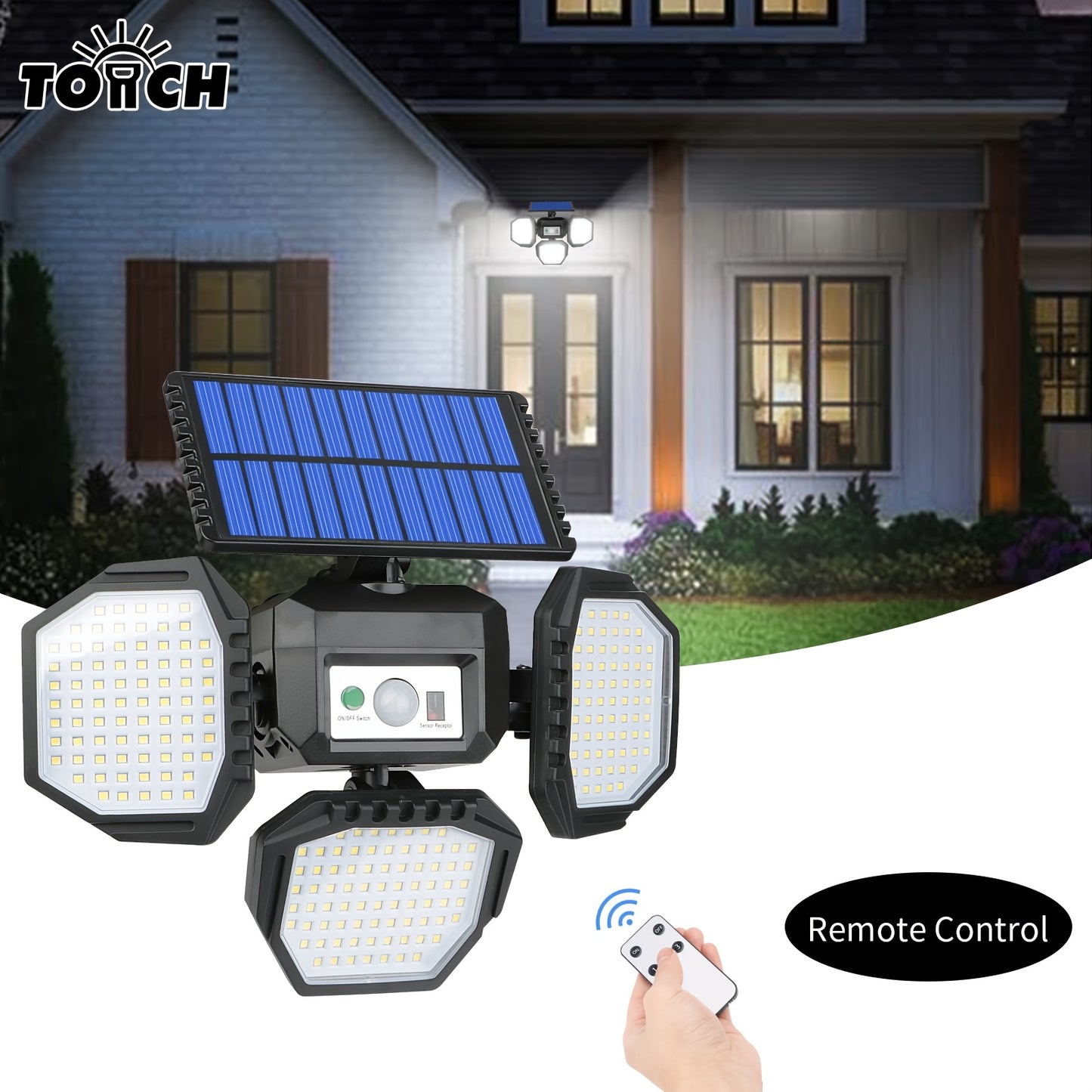 1pc 234 LED Split Solar Wall Light With Remote Control, Water-resistant, PIR Motion Sensor Security Floodlight For Outdoor Patio Yard Garage Garden, LED Lights