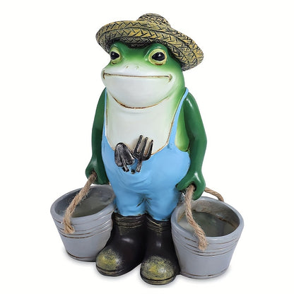 Whimsical Resin Frog Figurine in Blue Overalls with Straw Hat - Contemporary Garden Decor for Independence Day, Desktop-Style Animal Sculpture, No Power Needed, Frog Garden Decor
