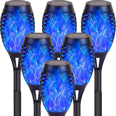 4pcs 12LED Solar Flame Lights, Suitable For Garden, Lawn, Path Decoration, Halloween Atmosphere Lights, Large Battery Working 11 Hours Lighting Torch Lights (Blue Green Purple Warm Color Light), Halloween Decorations Lights O