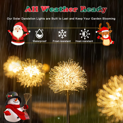 2pcs Solar Dandelion Aluminum Wire Ball Garden Lamp Waterproof Outdoor LED Landscape Lamp, Solar Flower Lamp Suitable For Courtyard Path, Flower Bed, Courtyard Lawn Decoration 29.53"x3.54"