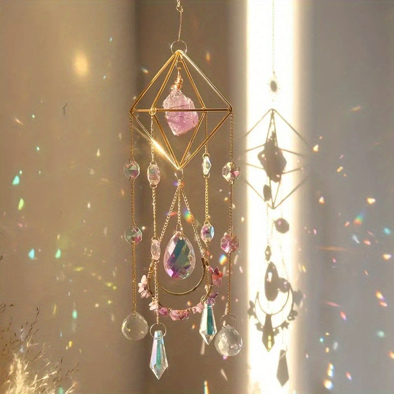 1pc Amethyst Crystal Suncatcher, Hanging Golden Plated Garden Sun Catcher For Windows, Healing Amethyst Crystal Decor For Home, Hanging Ornaments