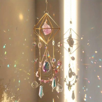 1pc Amethyst Crystal Suncatcher, Hanging Golden Plated Garden Sun Catcher For Windows, Healing Amethyst Crystal Decor For Home, Hanging Ornaments