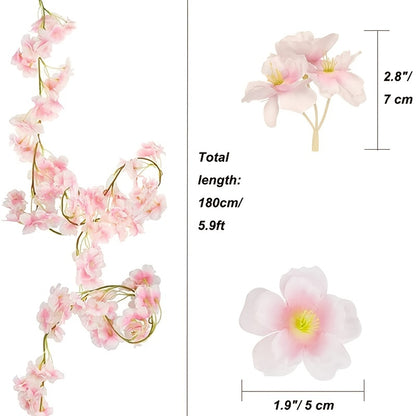 1pc 180CM/5.9ft Artificial Sakura, Fake Flowers Vine For Wedding Garden, Fake Rose Home Party Decoration Christmas Bridal Fake Silk Scrapbook Plants