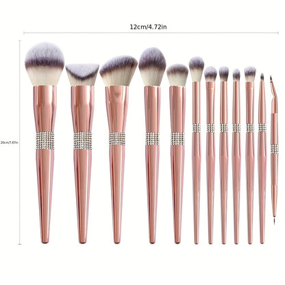 12/14pcs Luxe Makeup Brush Set with Glitter Handles - Includes Blush, Eyeshadow, Foundation Brushes & More - Nylon Bristles for All Skin Types - Fragrance-Free
