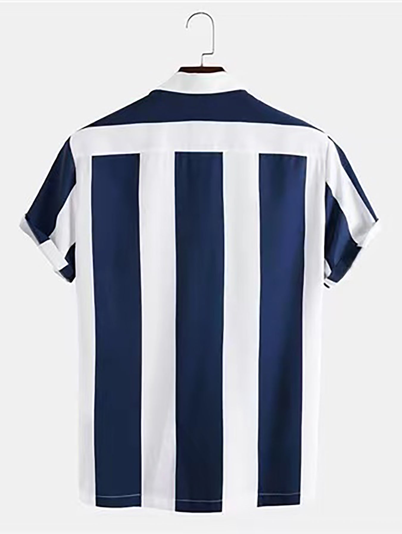 Mens Summer Short Sleeve Striped Shirting Shirt - Square Neck, Button Front, Regular Fit, Non-Stretch Polyester Fabric, Hand Wash or Dry Clean, Perfect for Weekend Casual Street Style