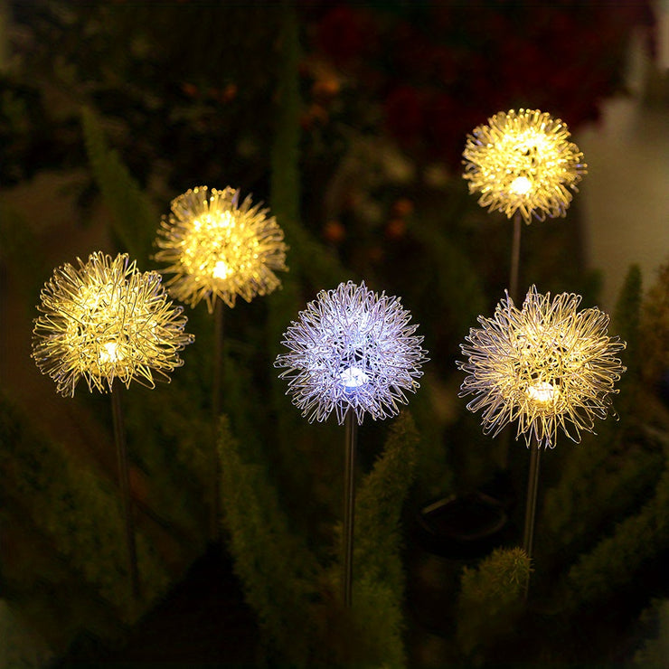 2pcs Solar Dandelion Aluminum Wire Ball Garden Lamp Waterproof Outdoor LED Landscape Lamp, Solar Flower Lamp Suitable For Courtyard Path, Flower Bed, Courtyard Lawn Decoration 29.53"x3.54"