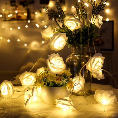 LED Rose String Lights, For Valentine's Day Wedding, Room Garden Decoration Night Light, Outdoor LED Fairy String Light Garland Wedding Street, Artificial Flowers LED Light, Mother And Valentines Day Gifts, Christmas & Hallow