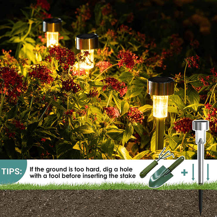 12 Pack Solar Outdoor Lights, Stainless Steel Solar Lights Outdoor Waterproof, LED Pathway Lights Outdoor Solar Lights Solar Garden Lights For Patio, Lawn, Yard And Landscape