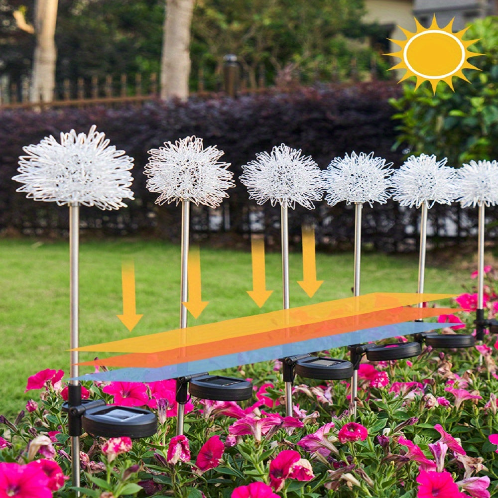 2pcs Solar Dandelion Aluminum Wire Ball Garden Lamp Waterproof Outdoor LED Landscape Lamp, Solar Flower Lamp Suitable For Courtyard Path, Flower Bed, Courtyard Lawn Decoration 29.53"x3.54"