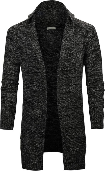 Men'S Long Cardigan Sweater Hooded Knit Slim Fit Open Front Longline Cardigans with Pockets