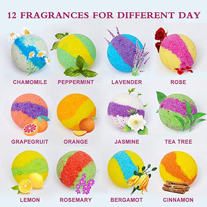 Bath Bombs Gift Set - 12 Handmade Fizzies for Women - Perfect for Bubble & Spa Bath- Essential and Fragrance Oils for Moisturizing Dry Skin - Unique Birthday & Beauty Products, Pack of 12