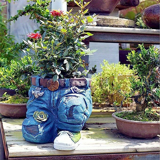 1pc Retro Denim Pants Planter Pots Flower Pots Garden Statues Outdoor Statues Garden Decor