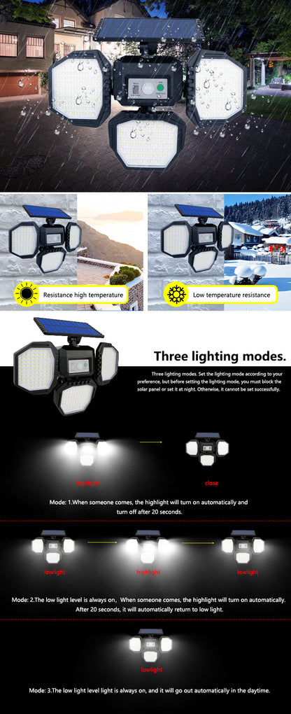 1pc 234 LED Split Solar Wall Light With Remote Control, Water-resistant, PIR Motion Sensor Security Floodlight For Outdoor Patio Yard Garage Garden, LED Lights