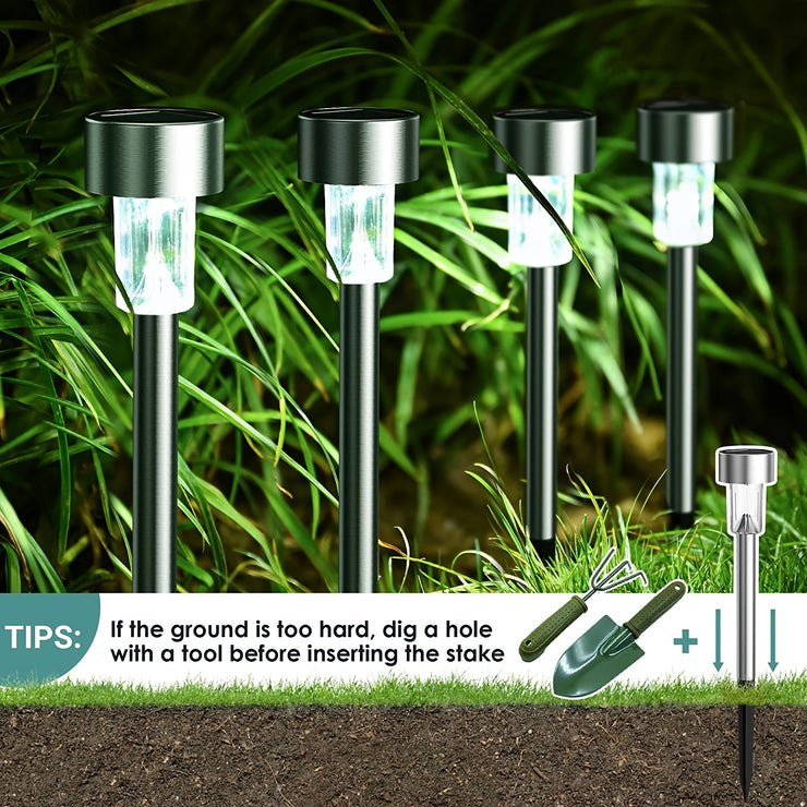 12 Pack Solar Outdoor Lights, Stainless Steel Solar Lights Outdoor Waterproof, LED Pathway Lights Outdoor Solar Lights Solar Garden Lights For Patio, Lawn, Yard And Landscape
